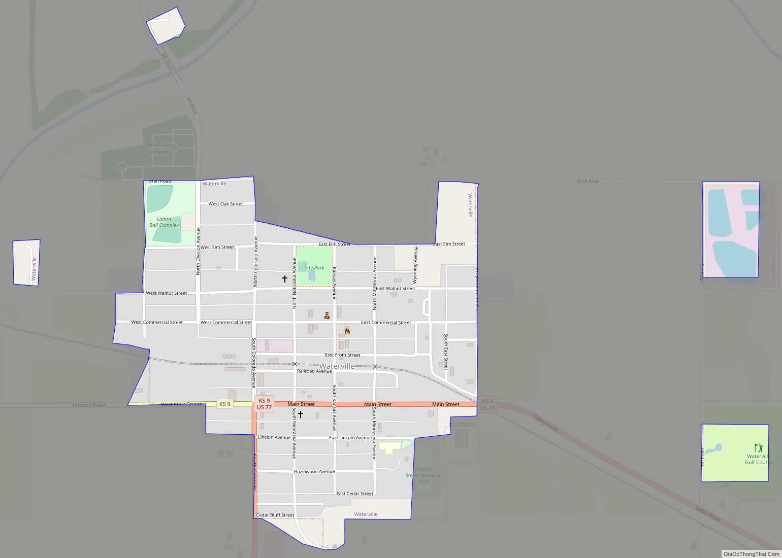 Map of Waterville city, Kansas