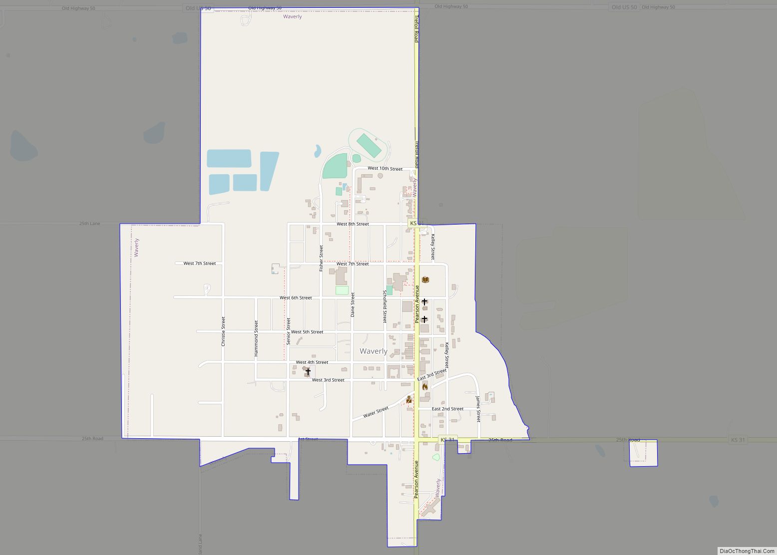 Map of Waverly city, Kansas