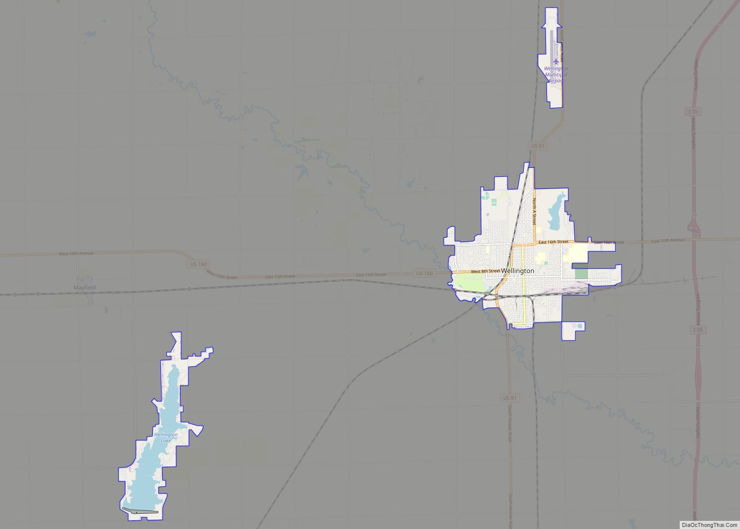 Map of Wellington city, Kansas