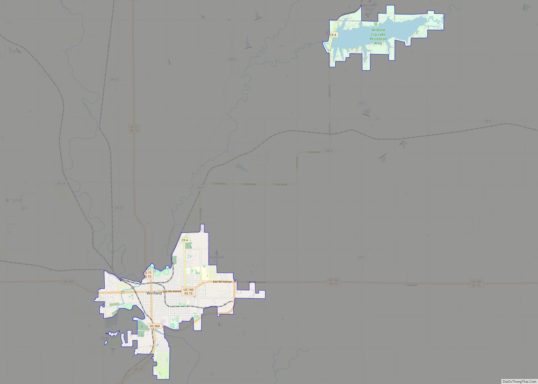 Map of Winfield city, Kansas