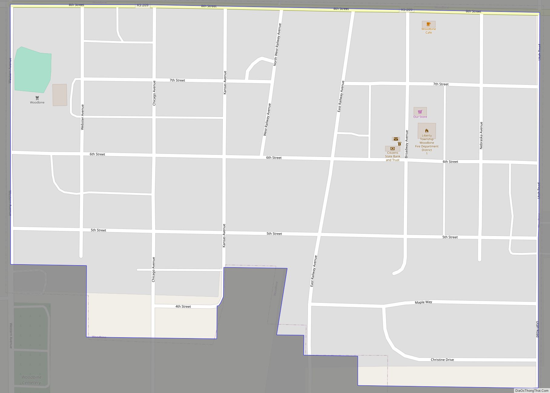Map of Woodbine city, Kansas