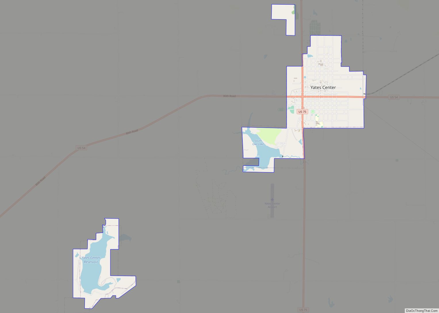 Map of Yates Center city