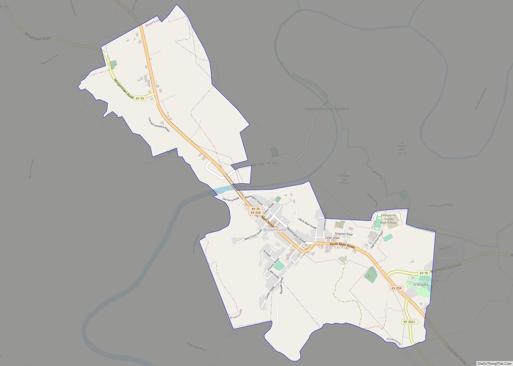 Map of Brownsville city, Kentucky
