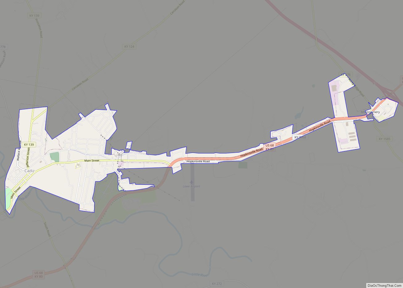 Map of Cadiz city, Kentucky