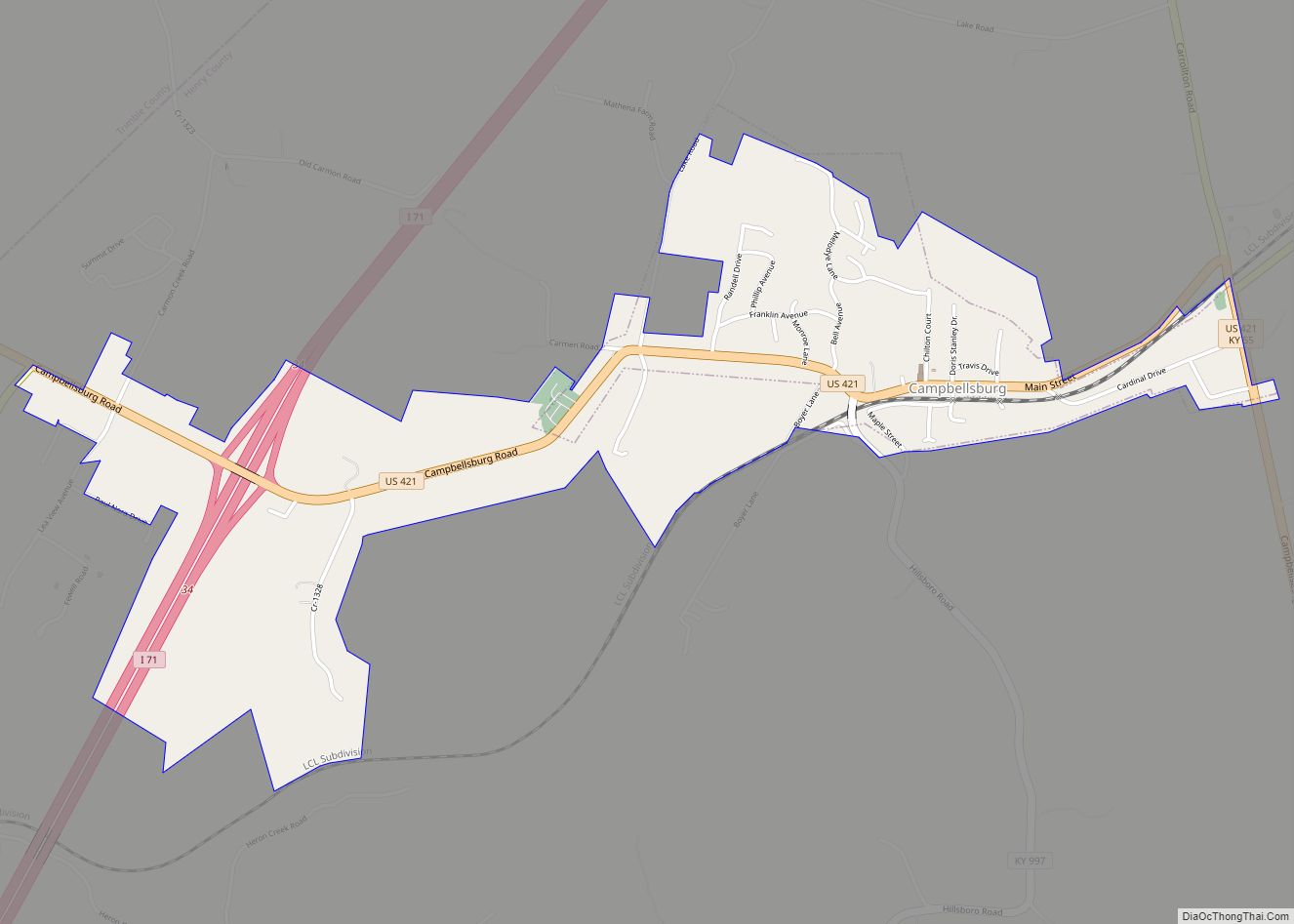 Map of Campbellsburg city, Kentucky