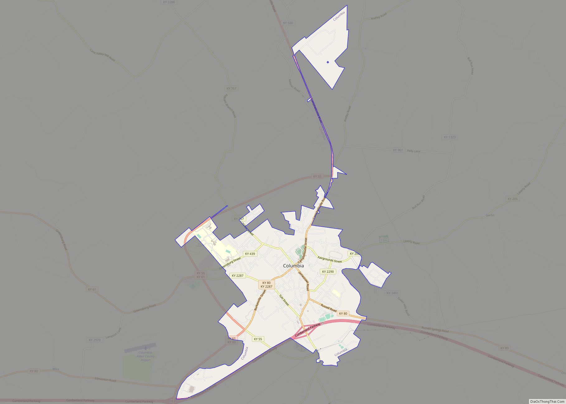 Map of Columbia city, Kentucky