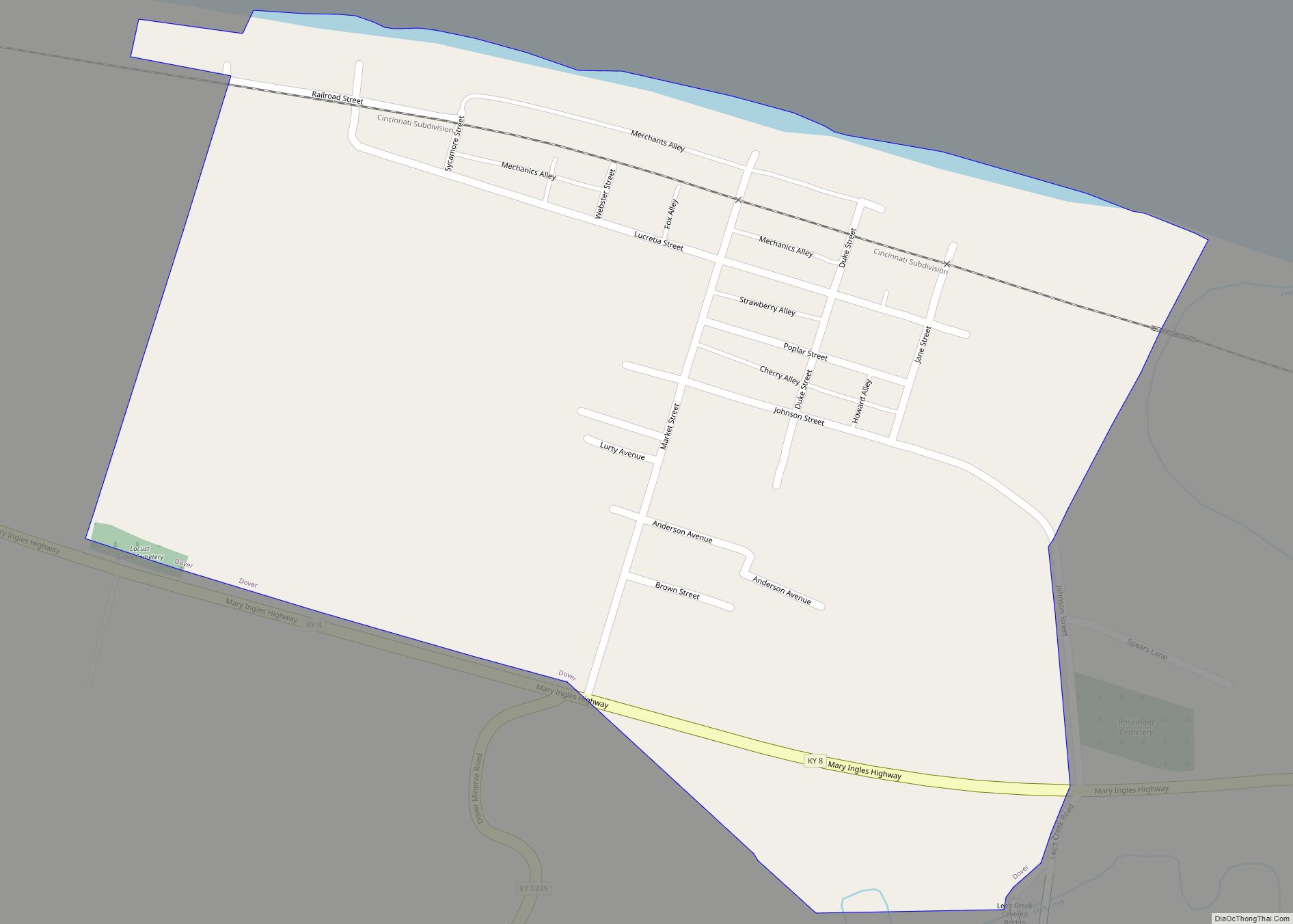 Map of Dover city, Kentucky