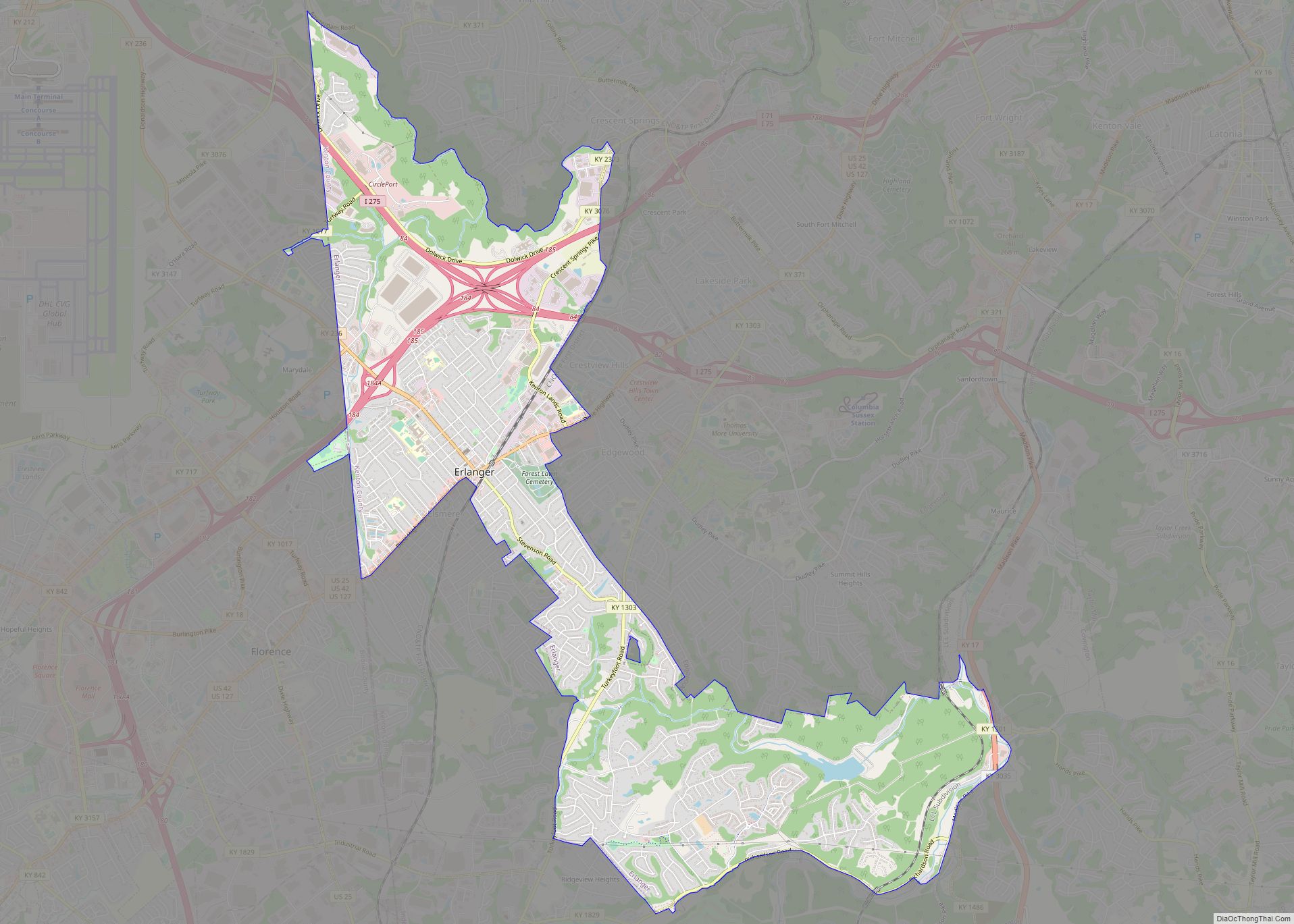 Map of Erlanger city