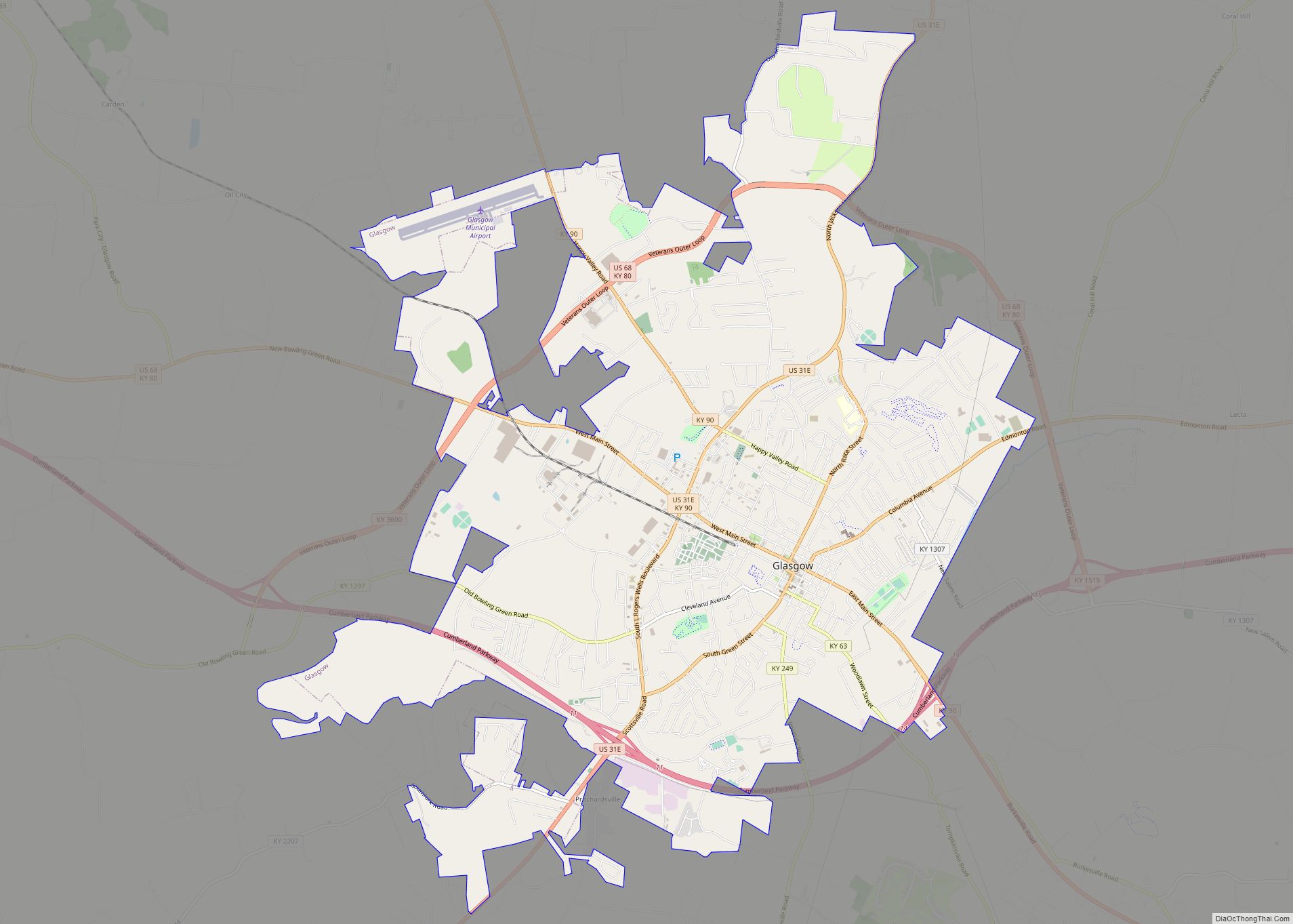 Map of Glasgow city, Kentucky