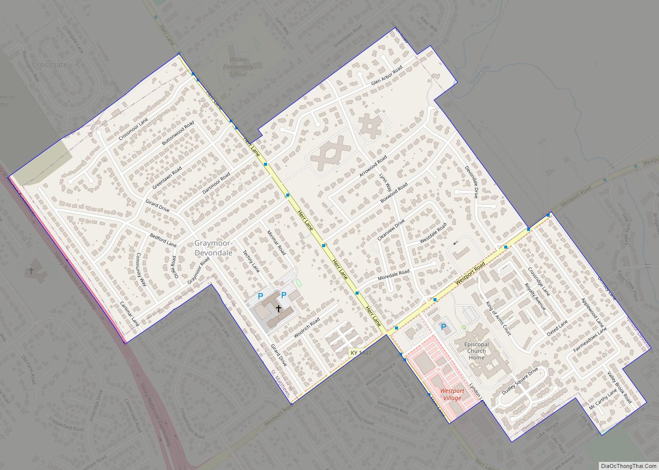 Map of Graymoor-Devondale city