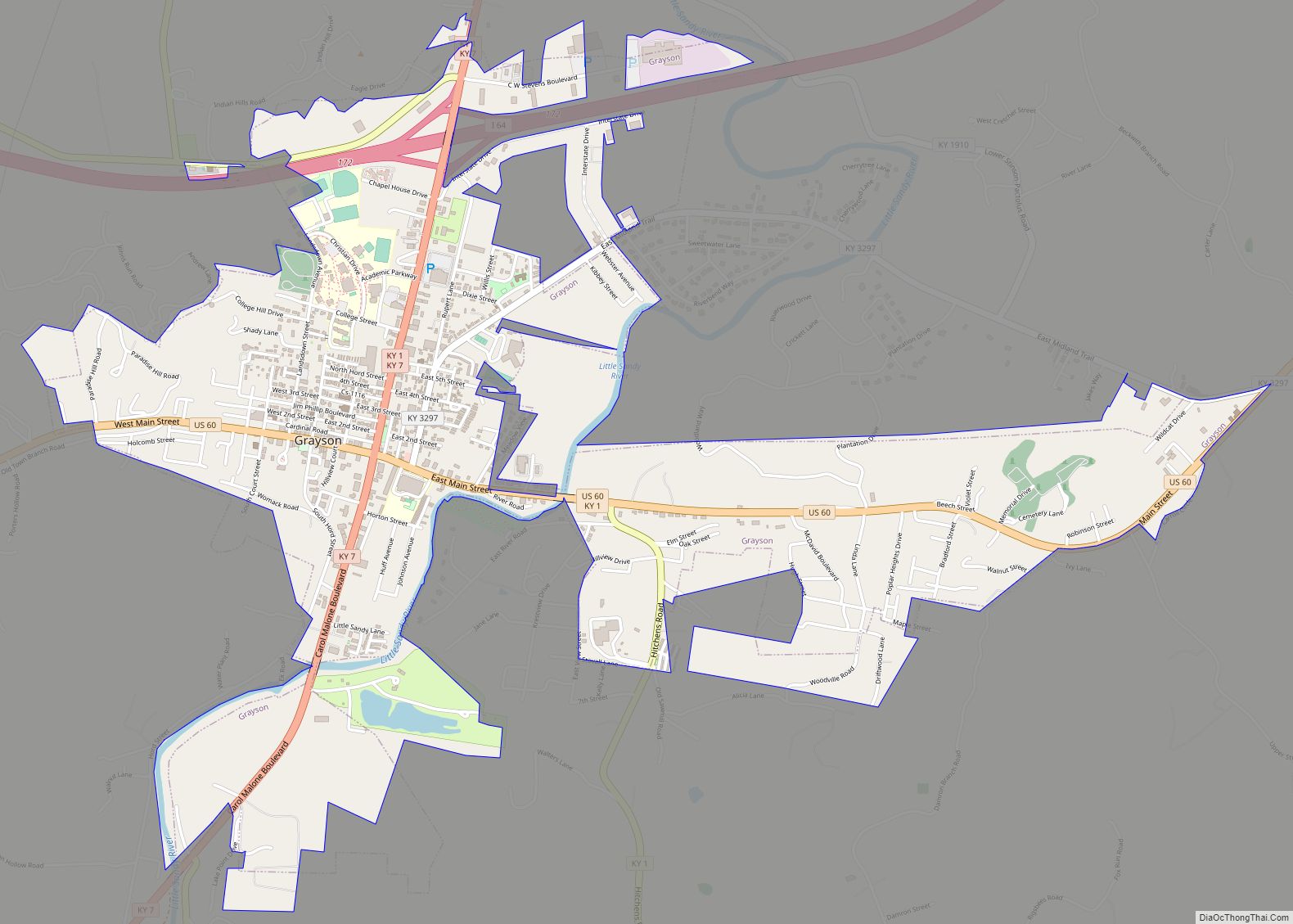 Map of Grayson city, Kentucky