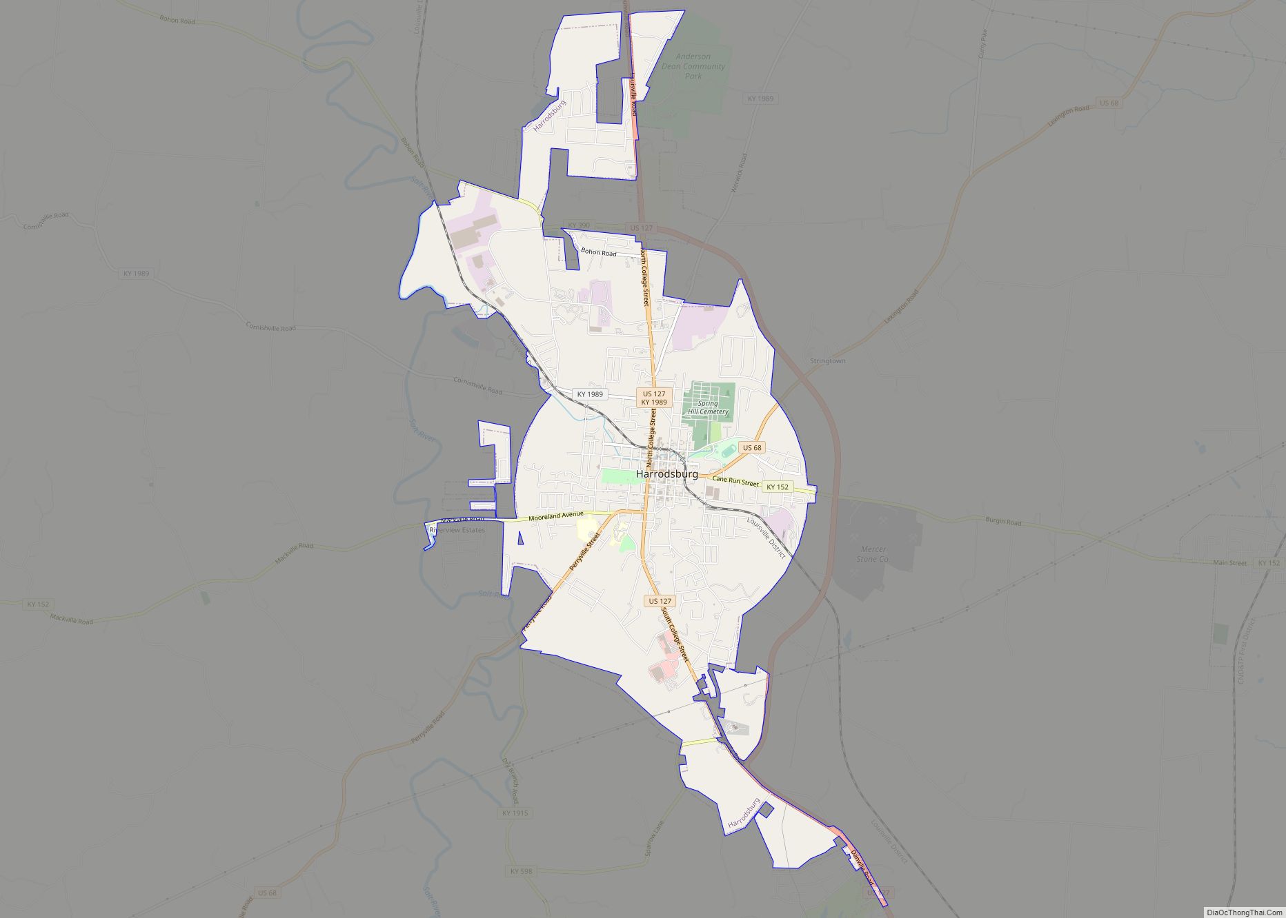 Map of Harrodsburg city, Kentucky