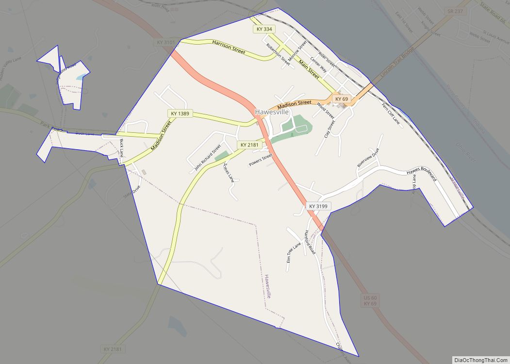 Map of Hawesville city
