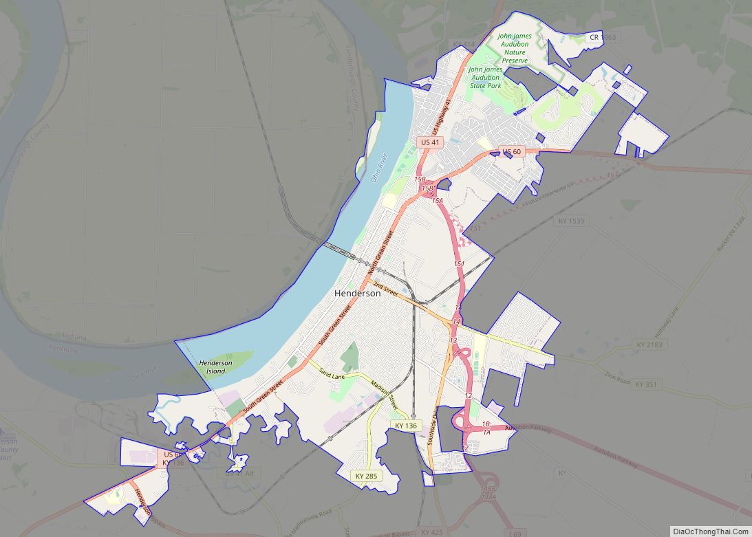 Map of Henderson city, Kentucky