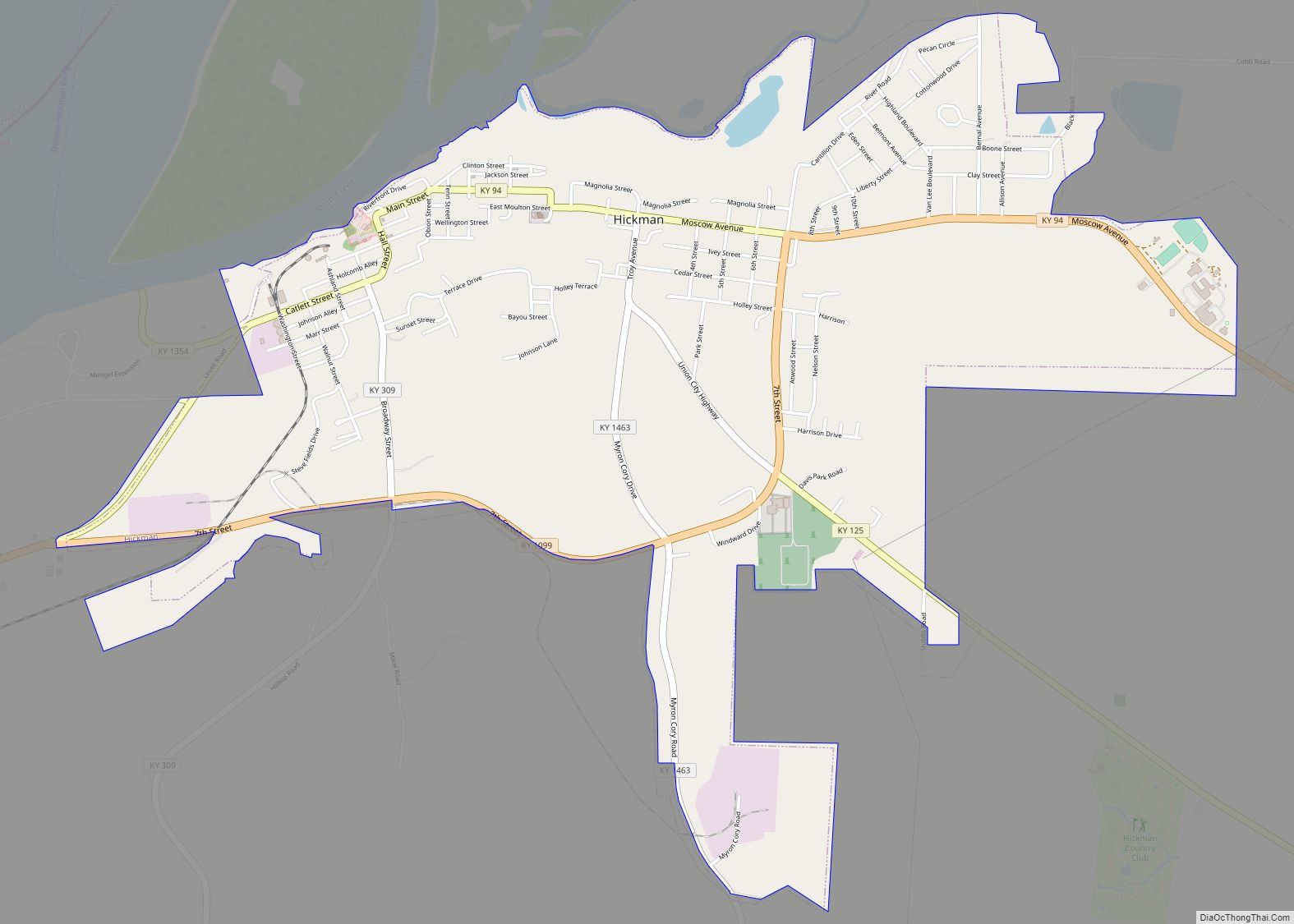 Map of Hickman city, Kentucky