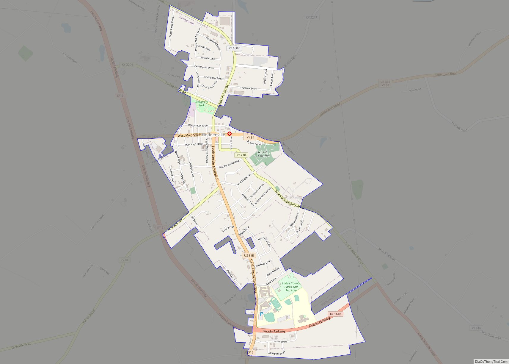 Map of Hodgenville city