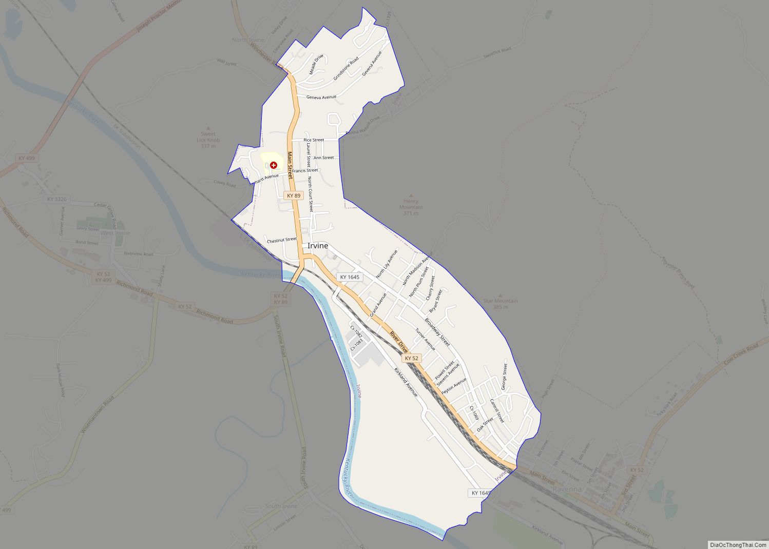 Map of Irvine city, Kentucky