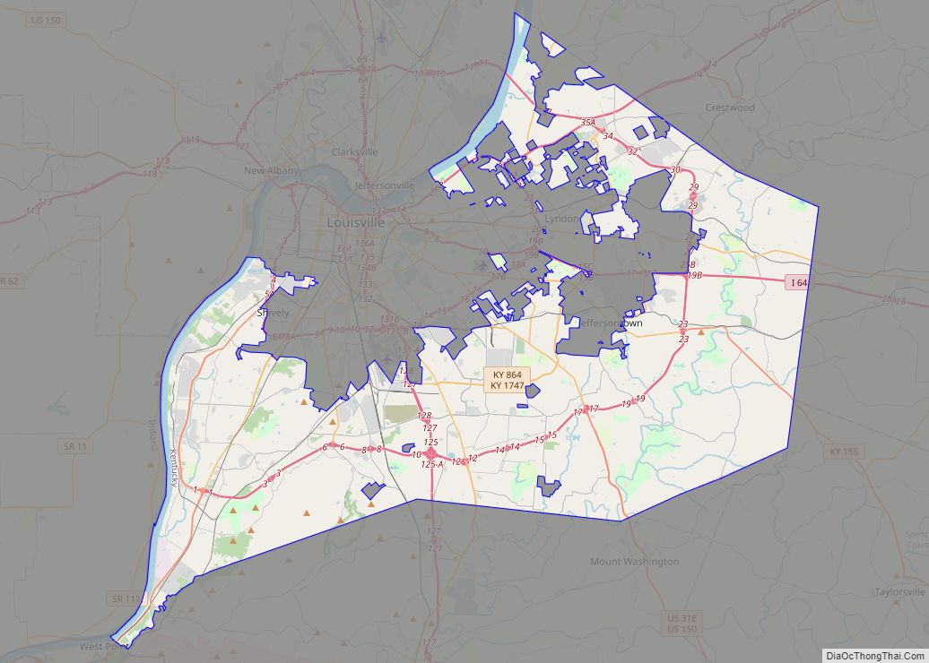 Map of Louisville/Jefferson County metro government (balance), Kentucky