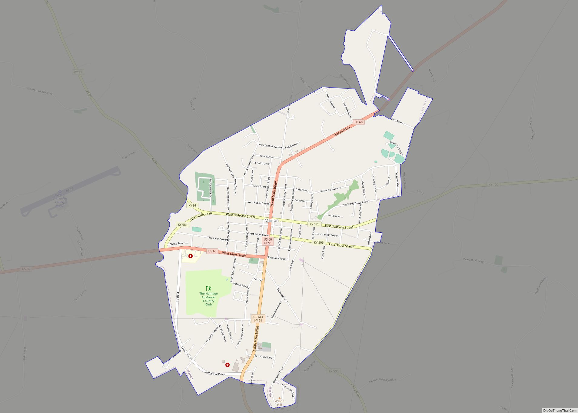 Map of Marion city, Kentucky
