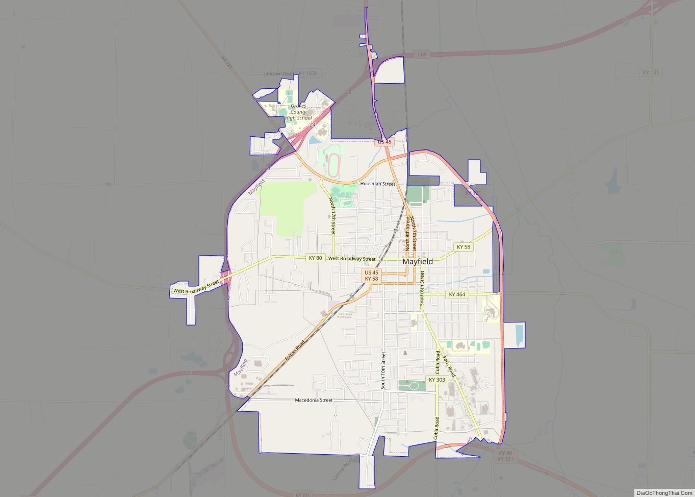Map of Mayfield city, Kentucky