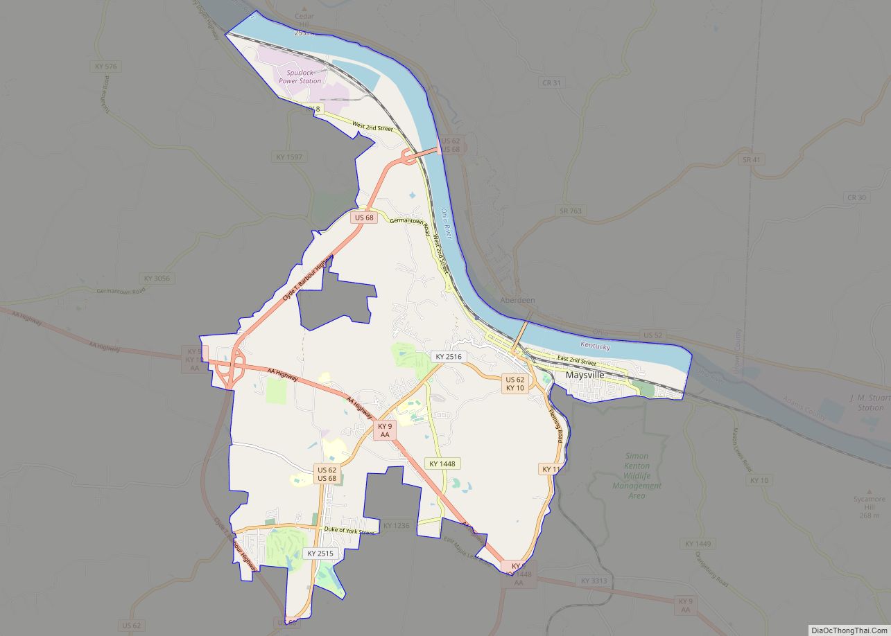 Map of Maysville city, Kentucky