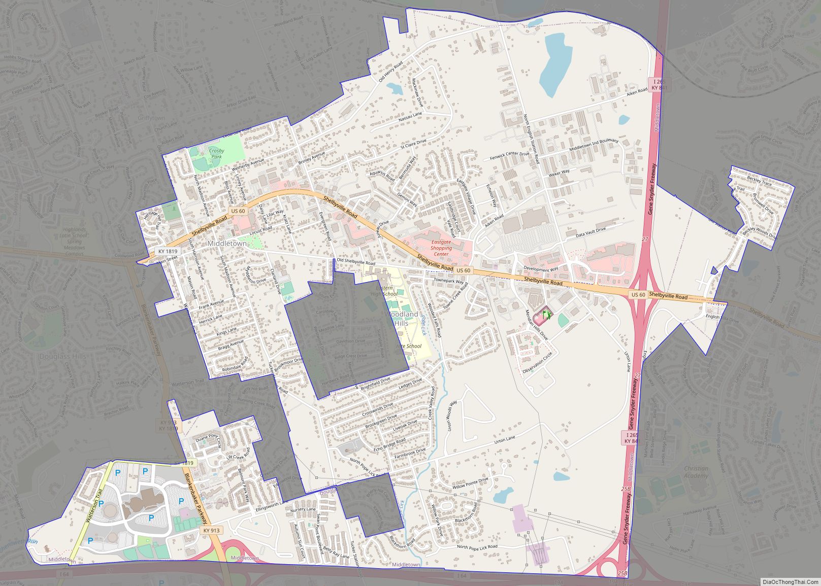 Map of Middletown city, Kentucky