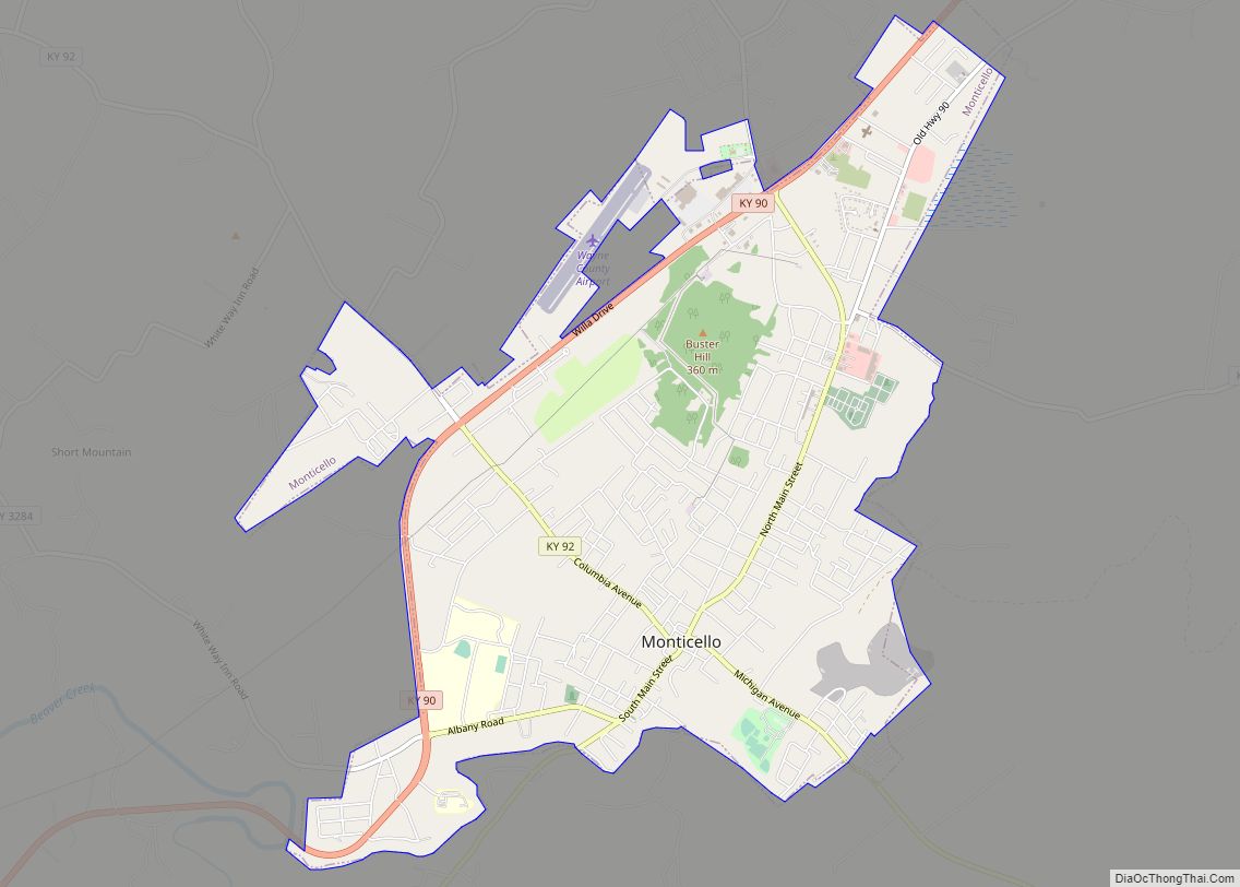 Map of Monticello city, Kentucky