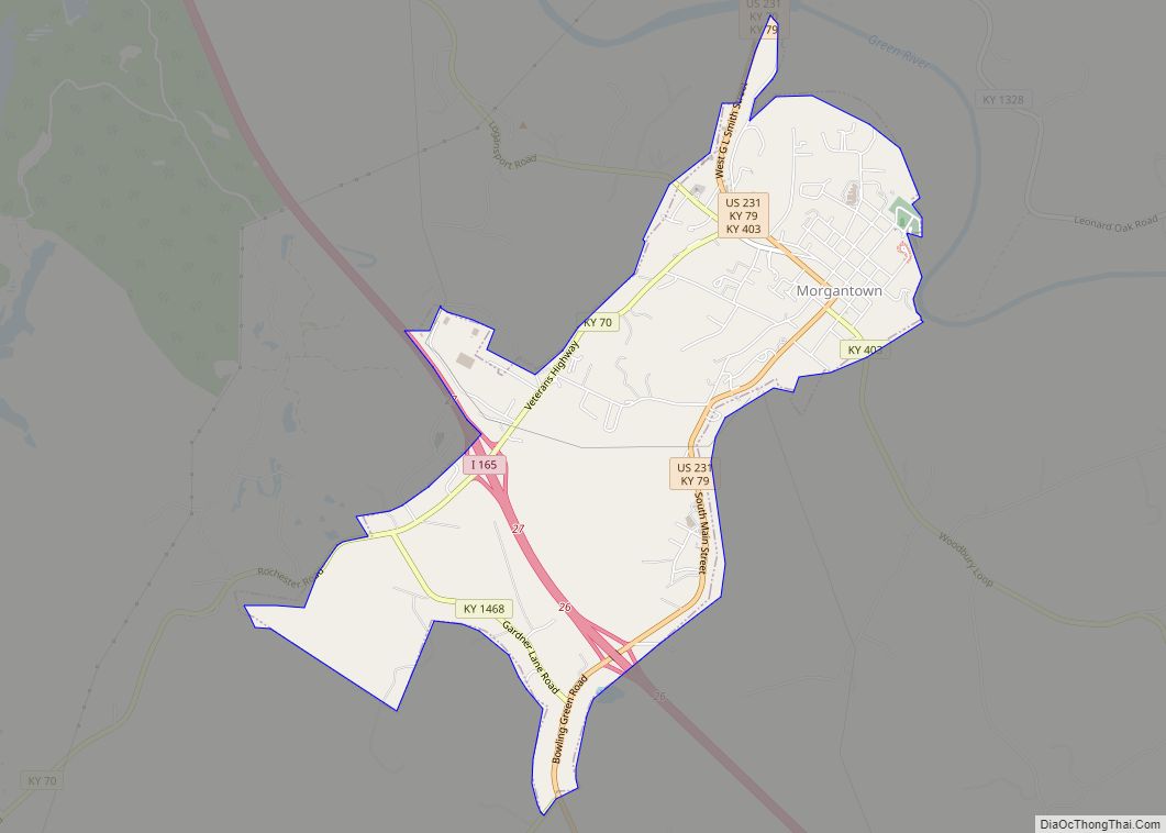 Map of Morgantown city, Kentucky