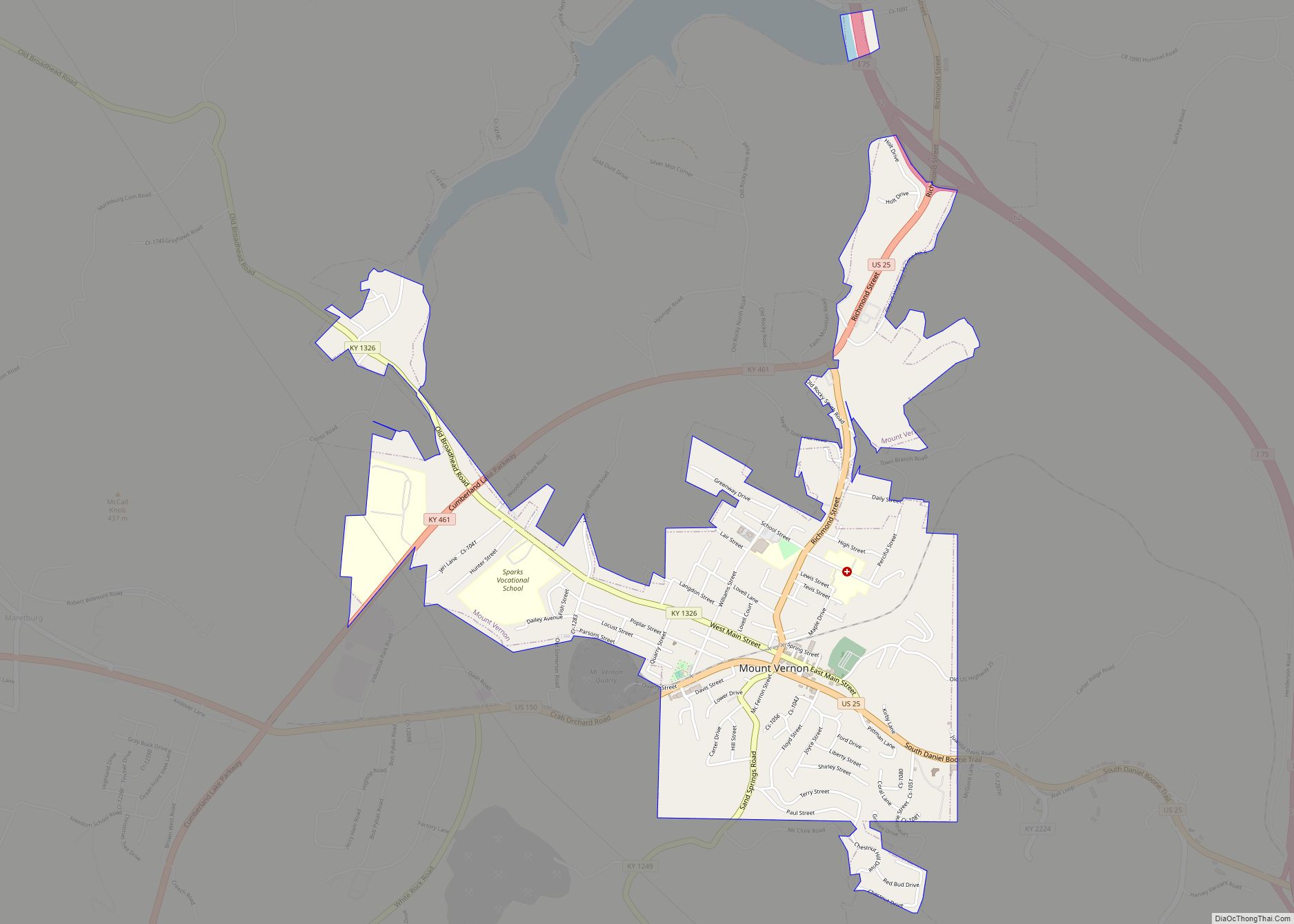 Map of Mount Vernon city, Kentucky