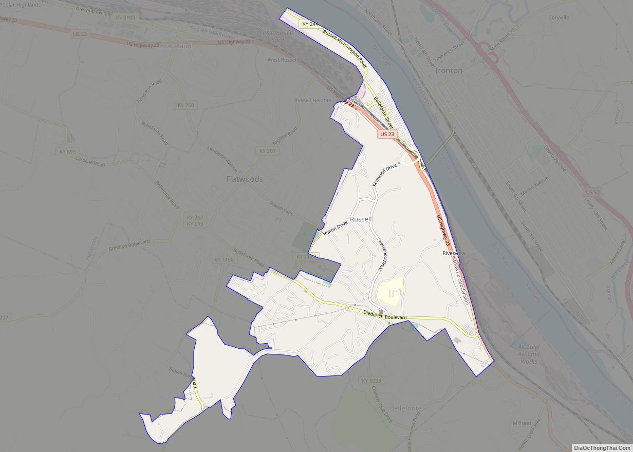 Map of Russell city, Kentucky
