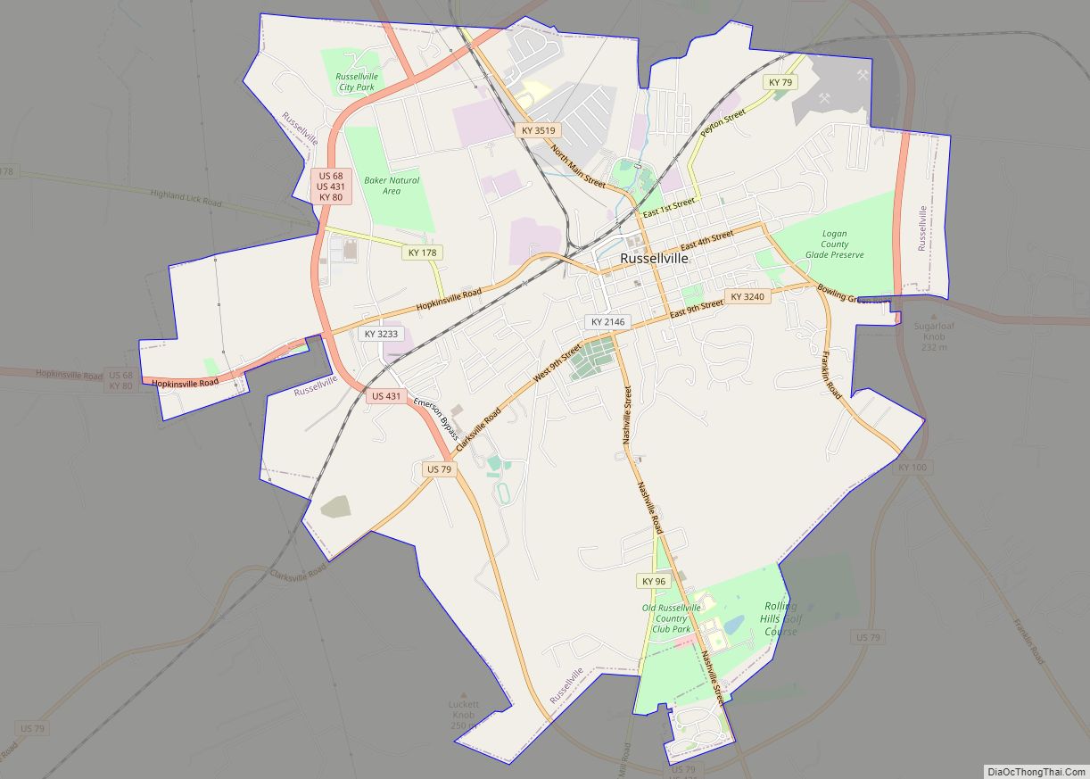 Map of Russellville city, Kentucky