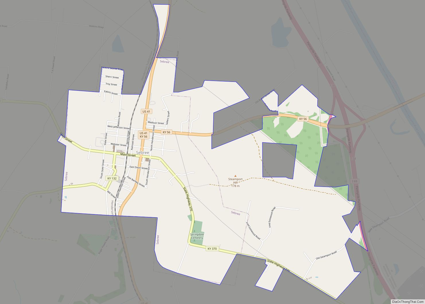 Map of Sebree city