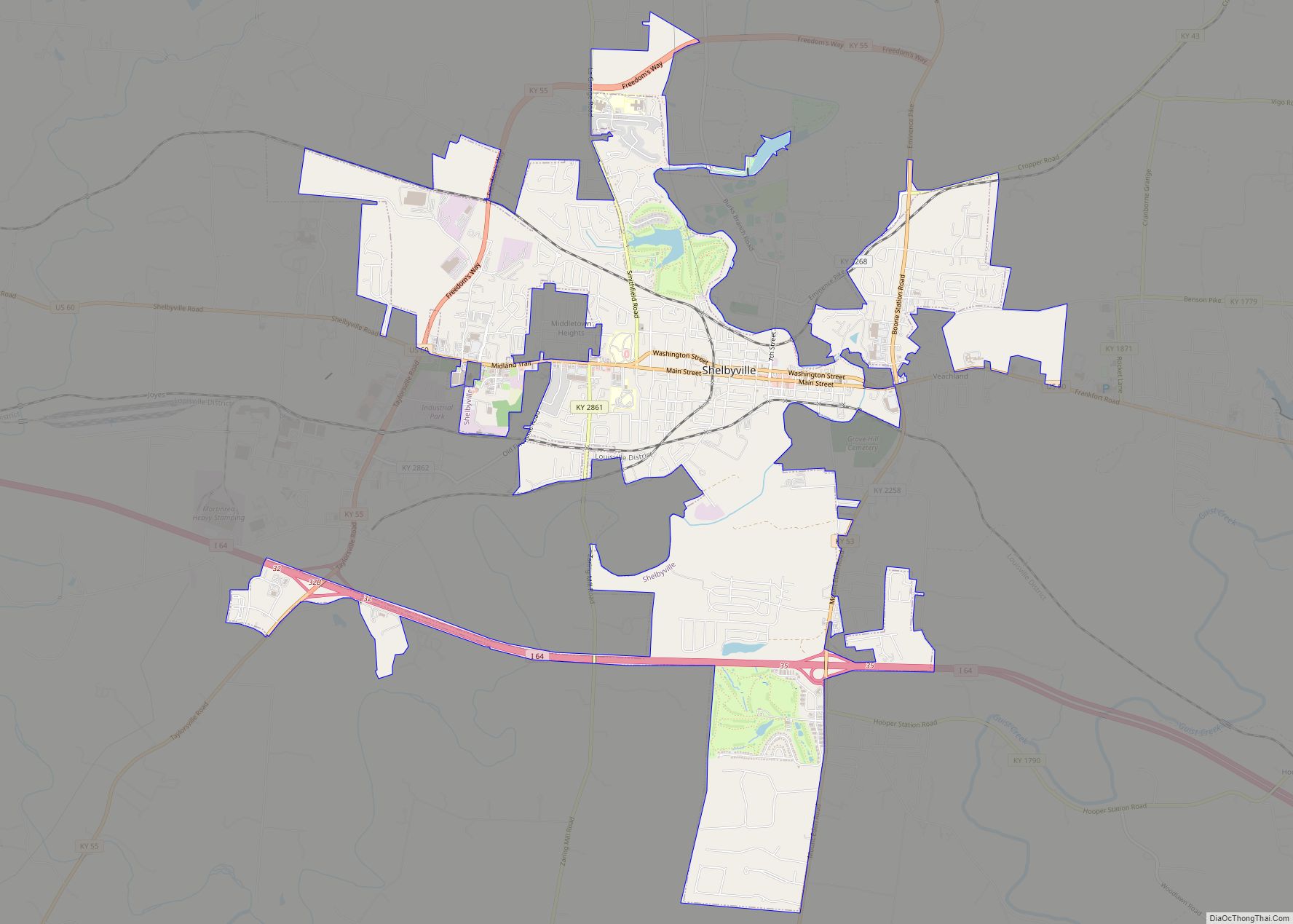 Map of Shelbyville city, Kentucky