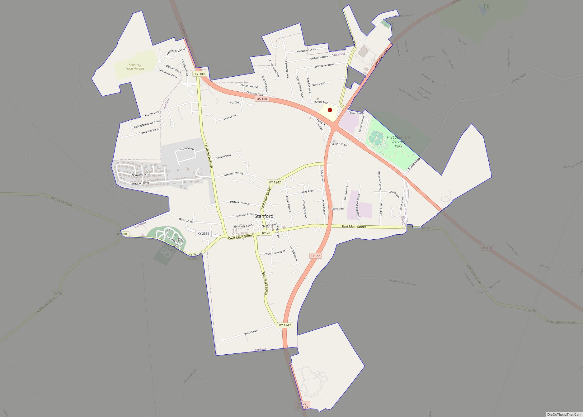 Map of Stanford city, Kentucky