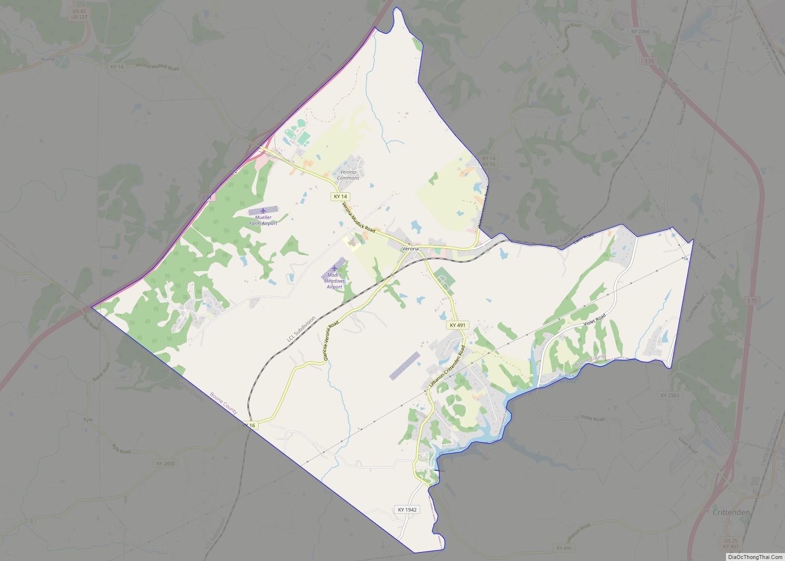 Map of Verona CDP, Kentucky