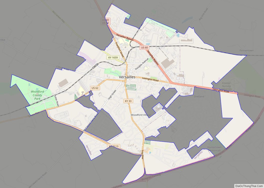 Map of Versailles city, Kentucky