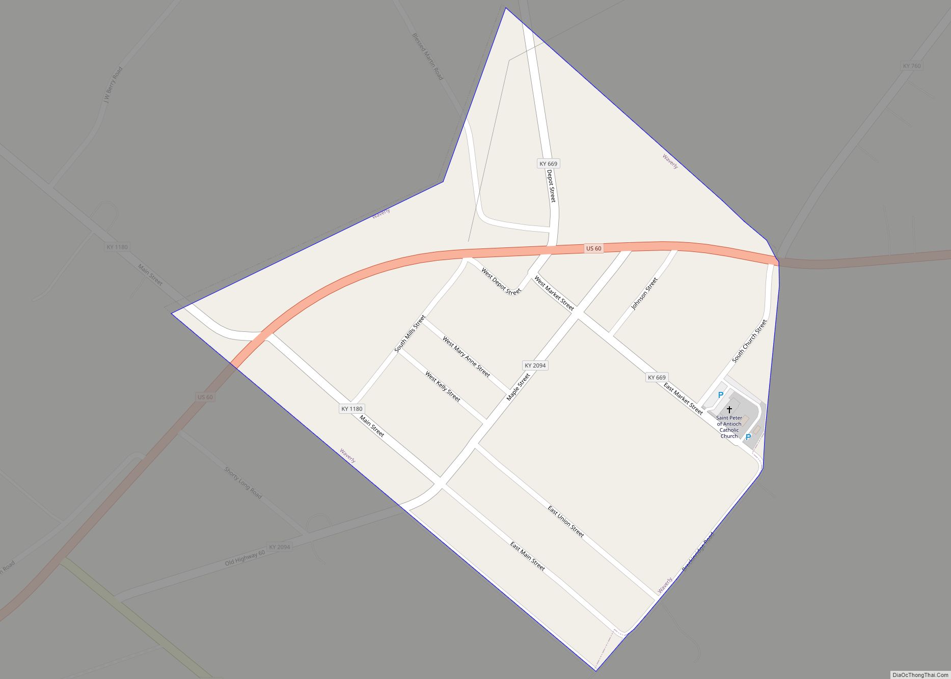 Map of Waverly city, Kentucky
