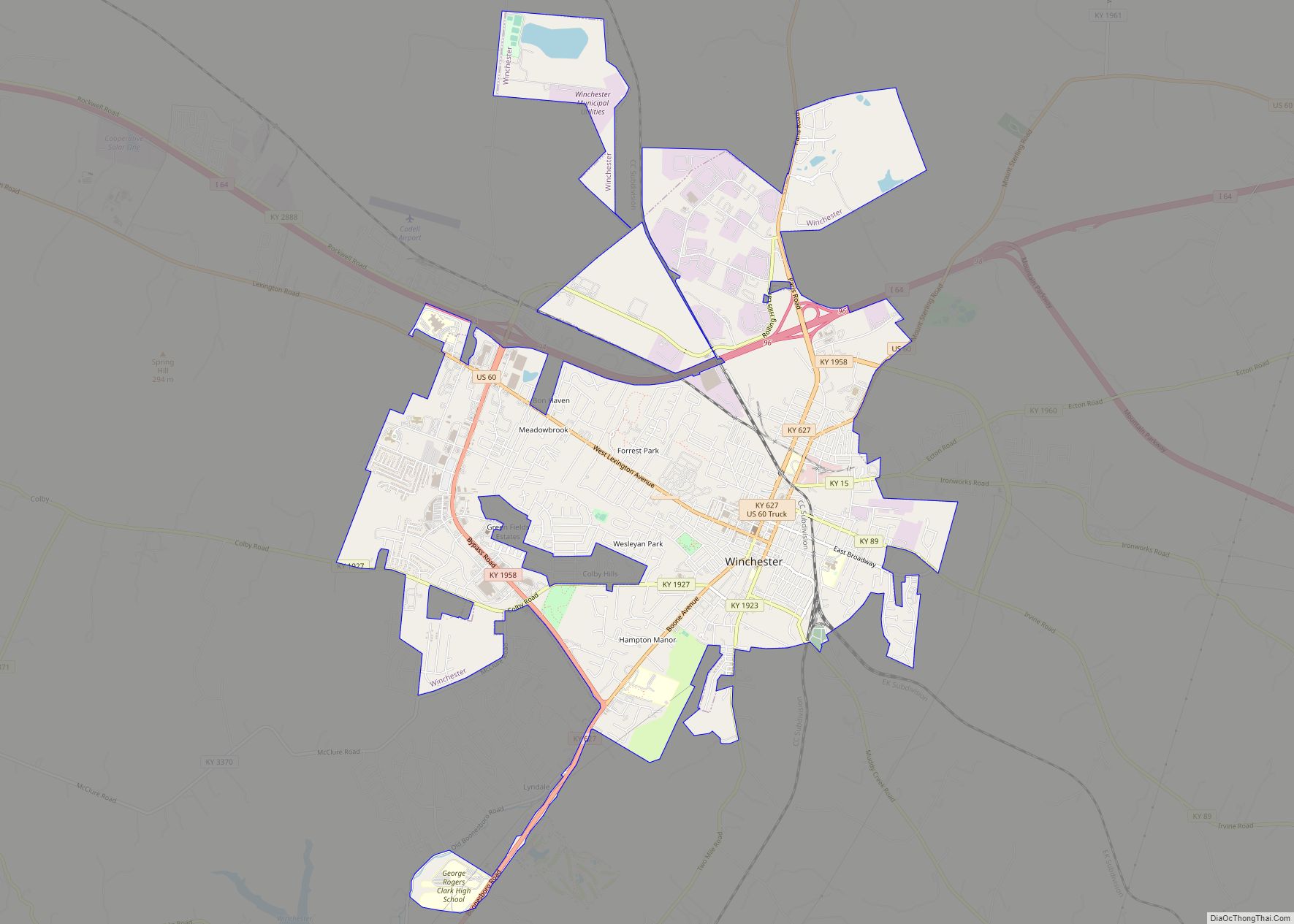 Map of Winchester city, Kentucky