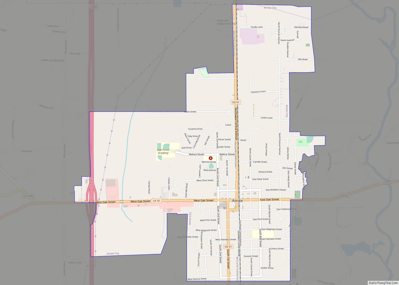 Map of Amite City town