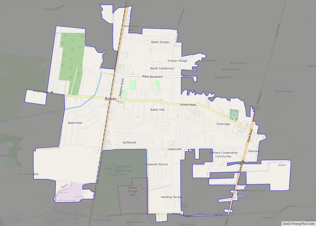 Map of Baker city, Louisiana