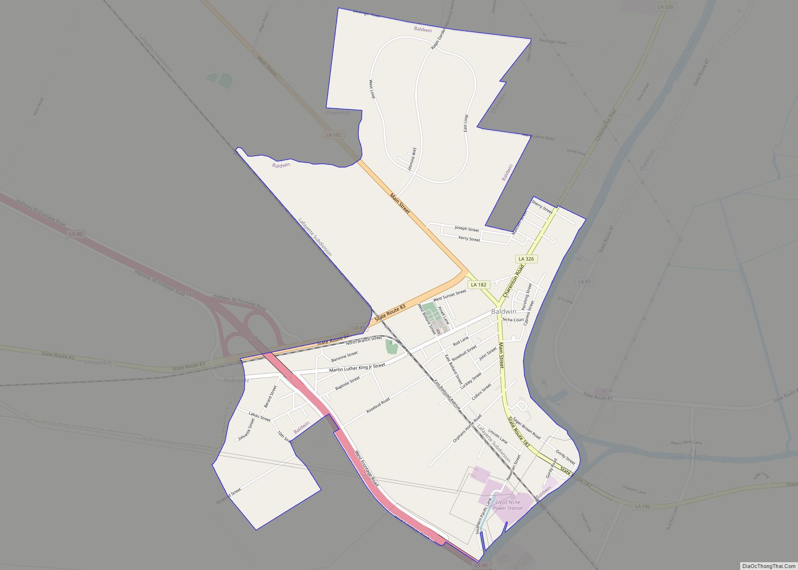 Map of Baldwin town, Louisiana