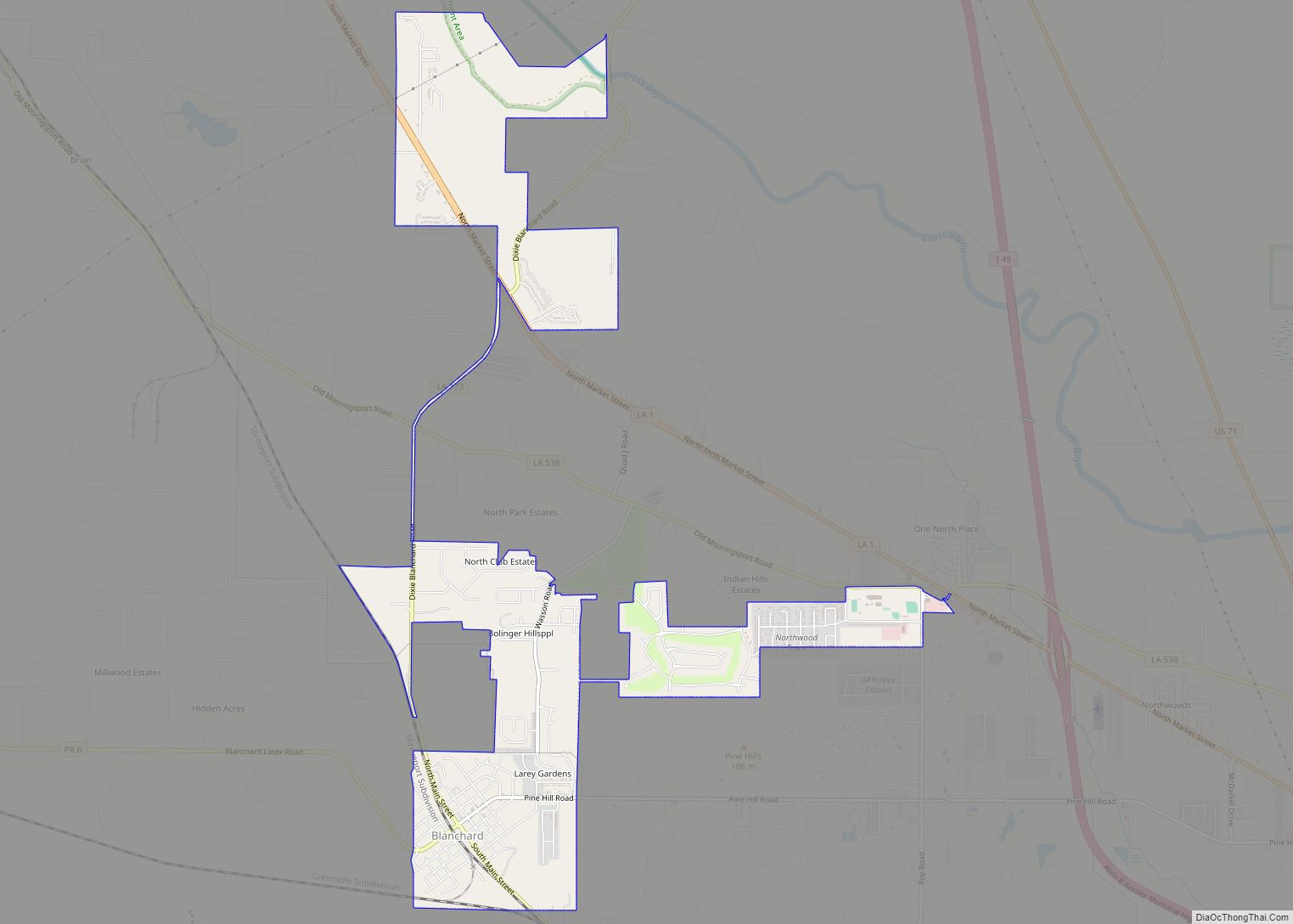 Map of Blanchard town, Louisiana