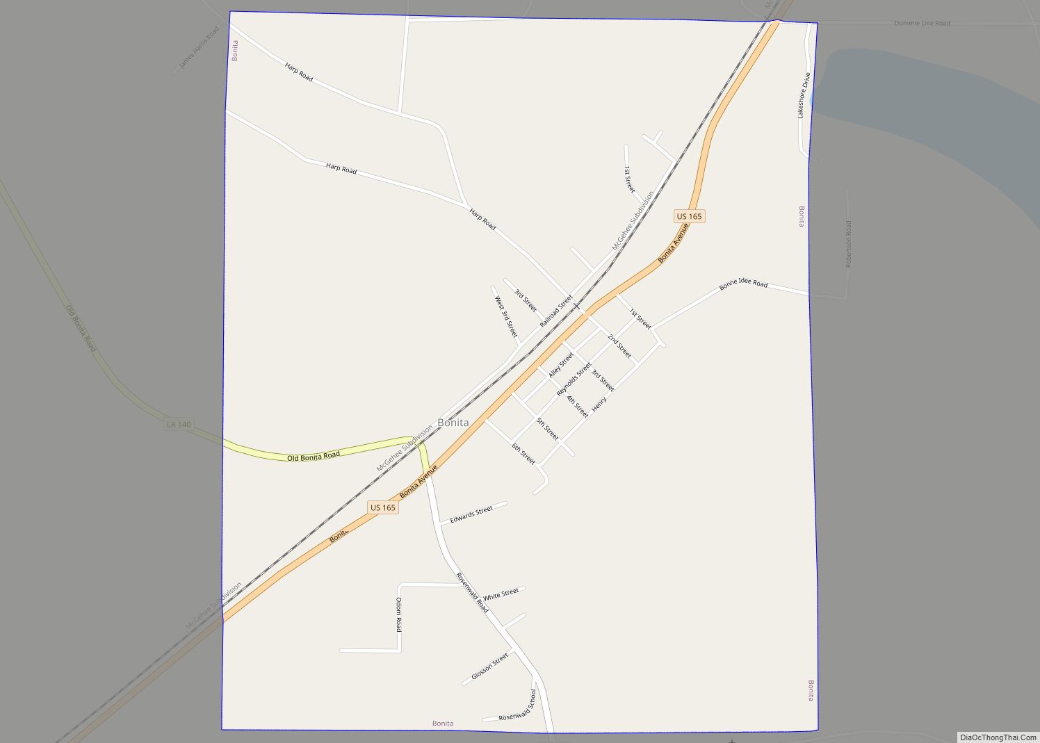 Map of Bonita village, Louisiana