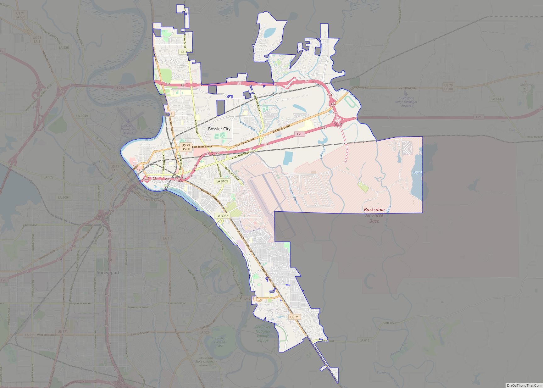 Map of Bossier City city