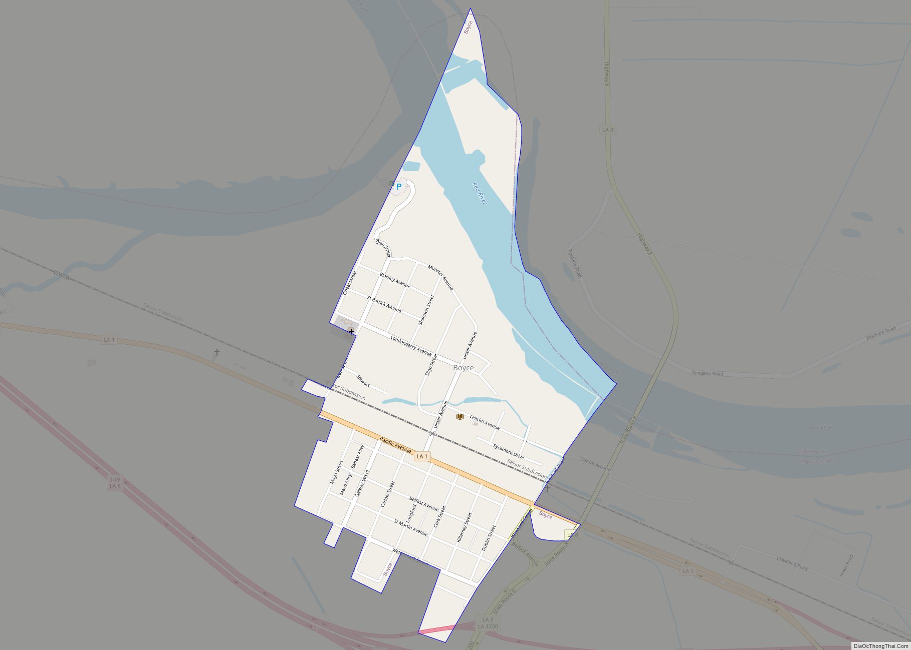 Map of Boyce town, Louisiana