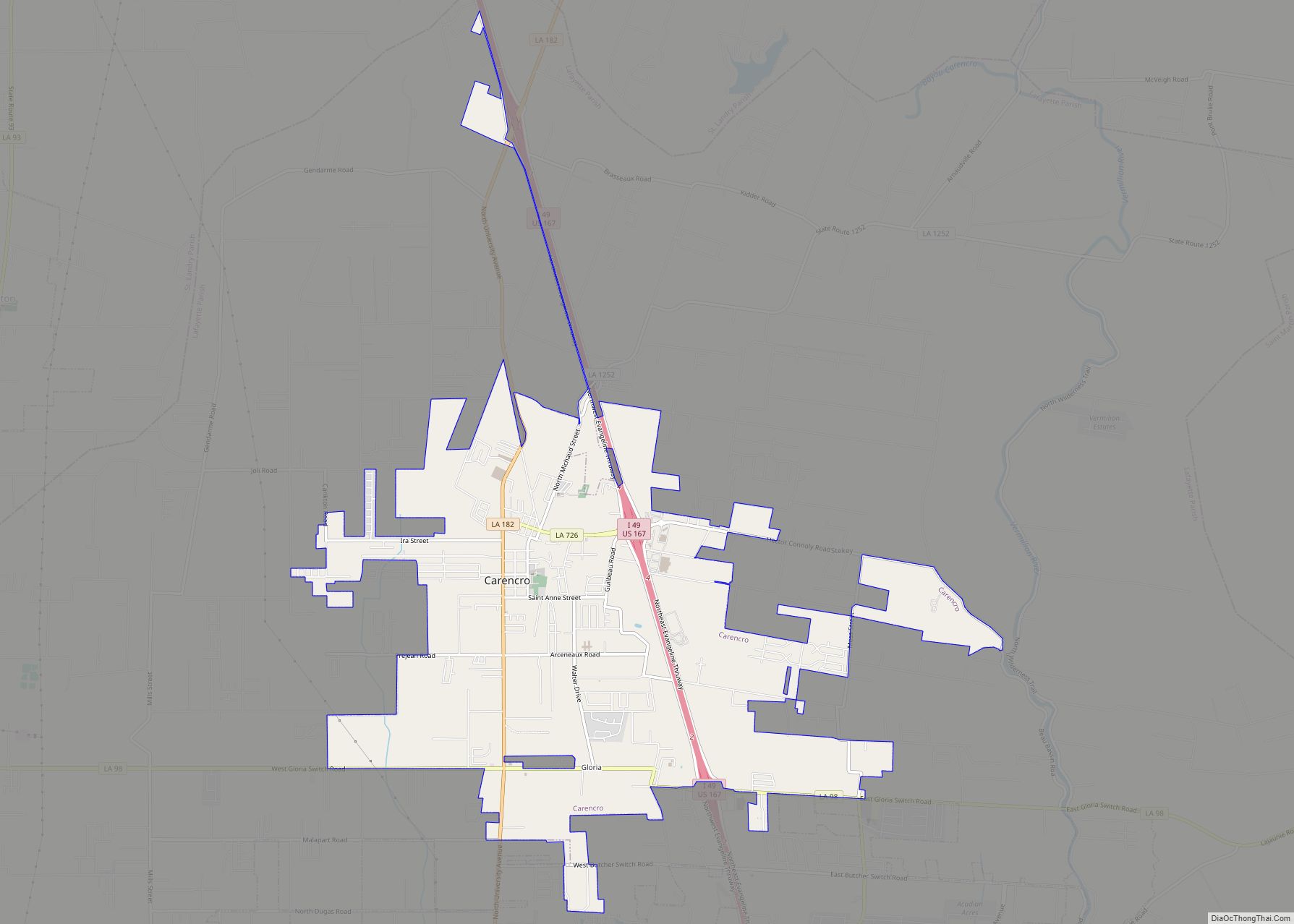 Map of Carencro city