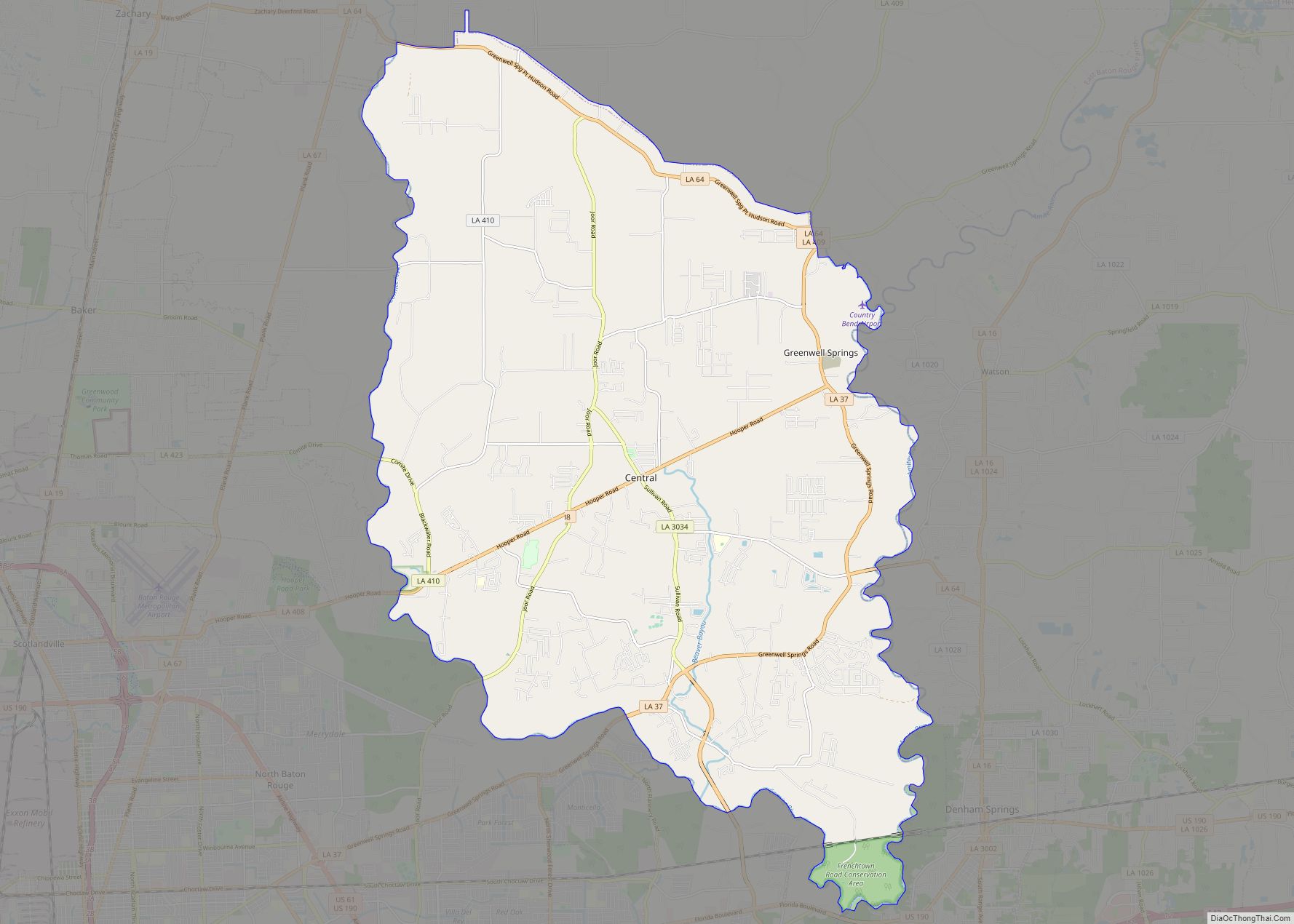 Map of Central city, Louisiana