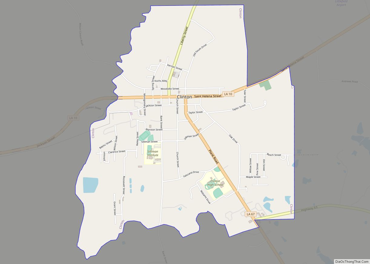 Map of Clinton town, Louisiana