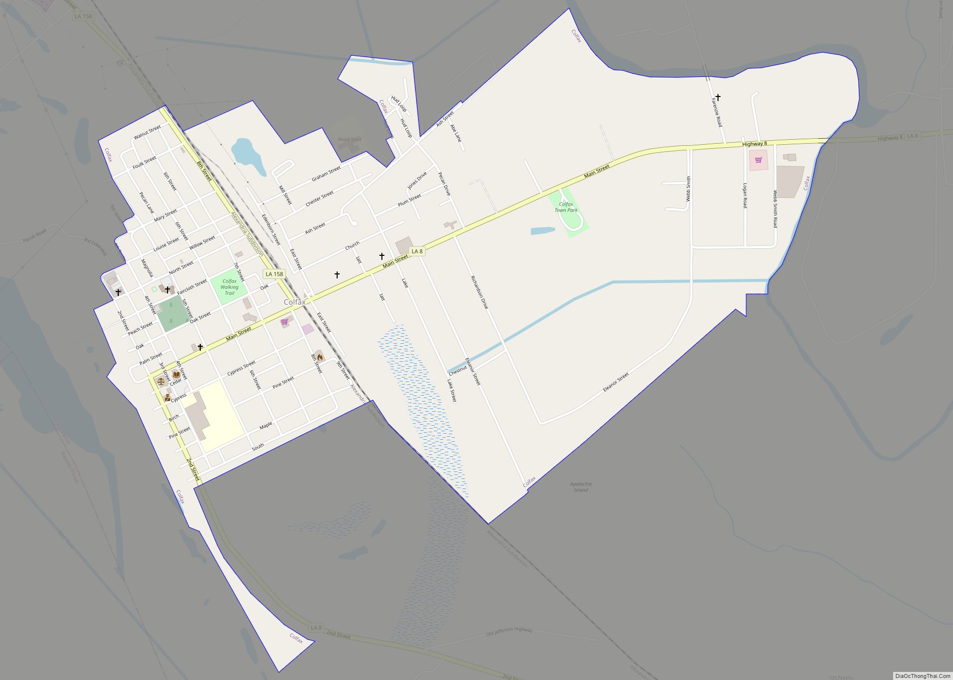 Map of Colfax town, Louisiana