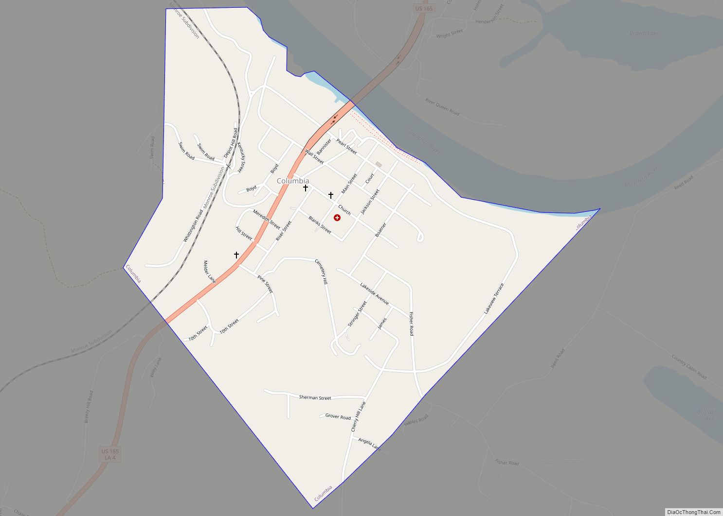 Map of Columbia town, Louisiana